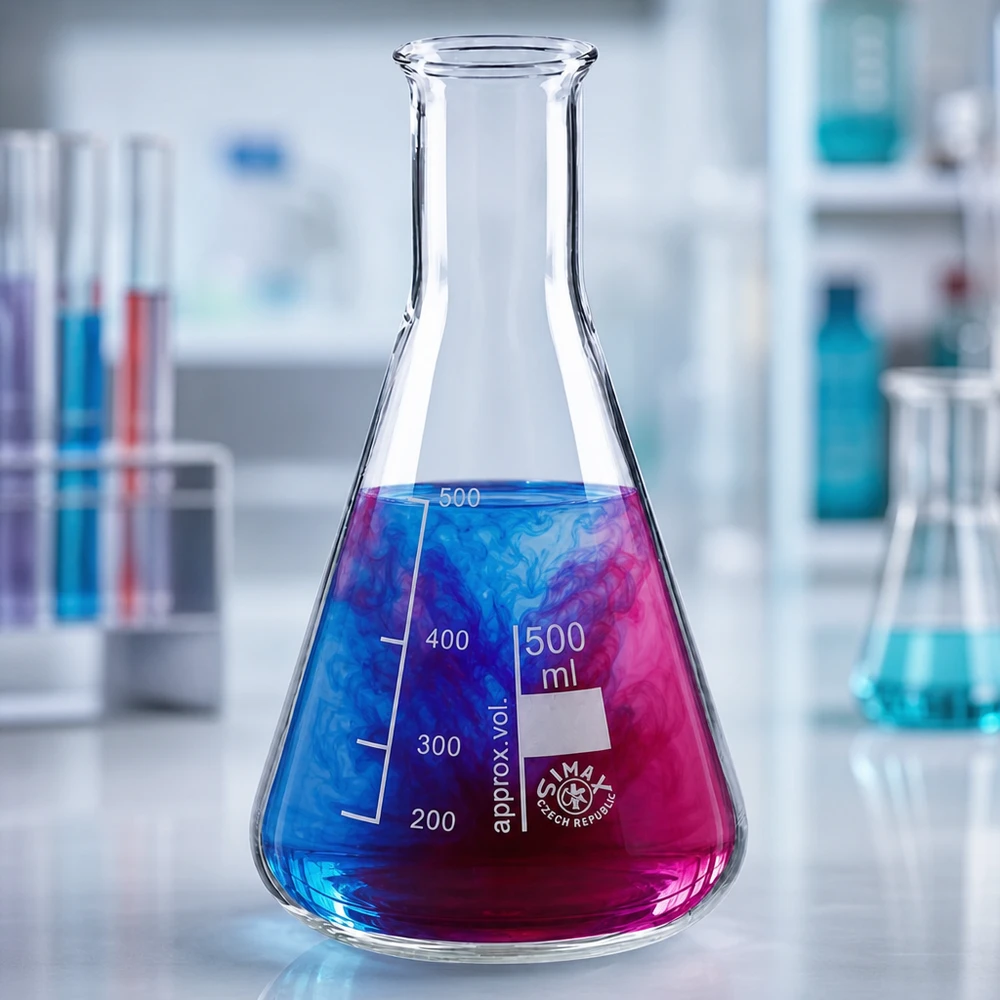 Beuta da 500 ml a collo stretto Beuta graduata da 500 ml in robusto vetro da laboratorio con soluzione di prova multicolore