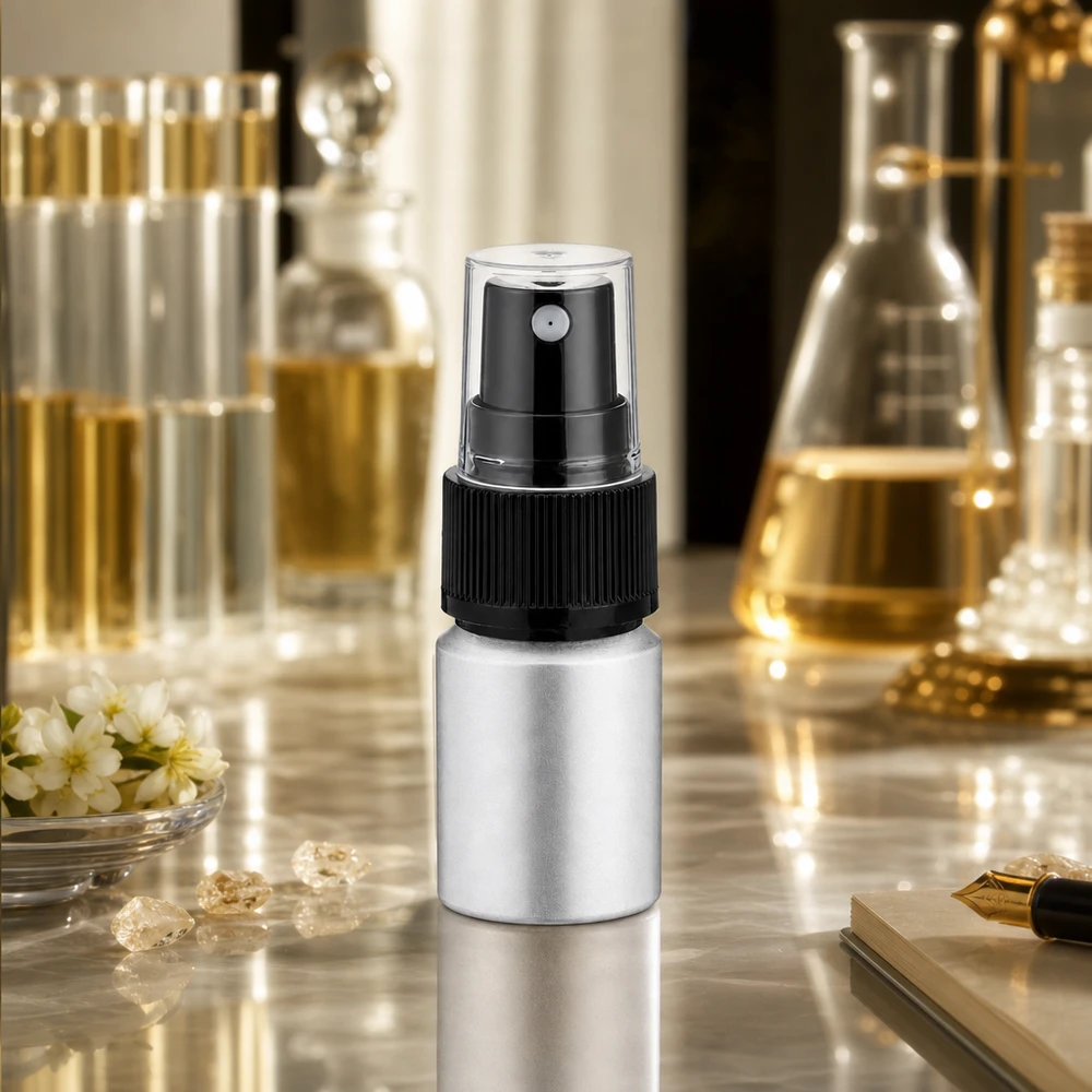 10ml gebeizte Aluflasche mit Zerstäuber Elegante silberne 10ml Sprühflasche aus Aluminium mit schwarzem Pumpkopf für den Alltag