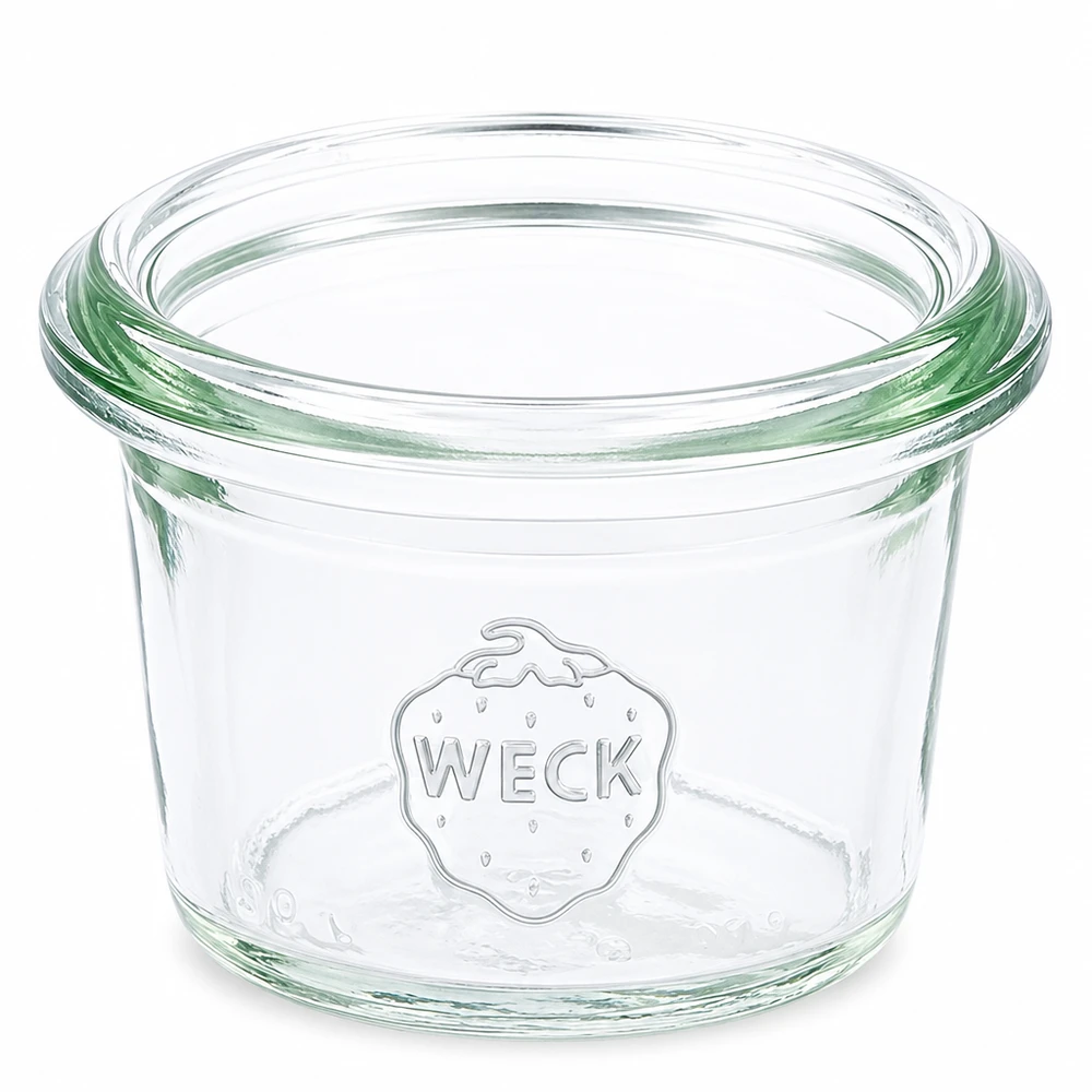 Vaso di vetro con fondo concavo WECK RR40 da 35 ml WECK 35ml RR40 vaso in vetro trasparente con logo in rilievo per la conservazione e lo stoccaggio