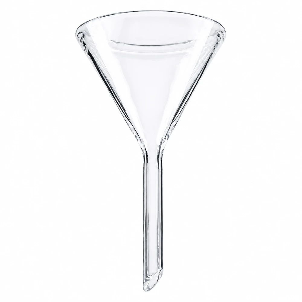 Imbuto in borosilicato di 45 mm di diametro, trasparente e corto, per laboratorio