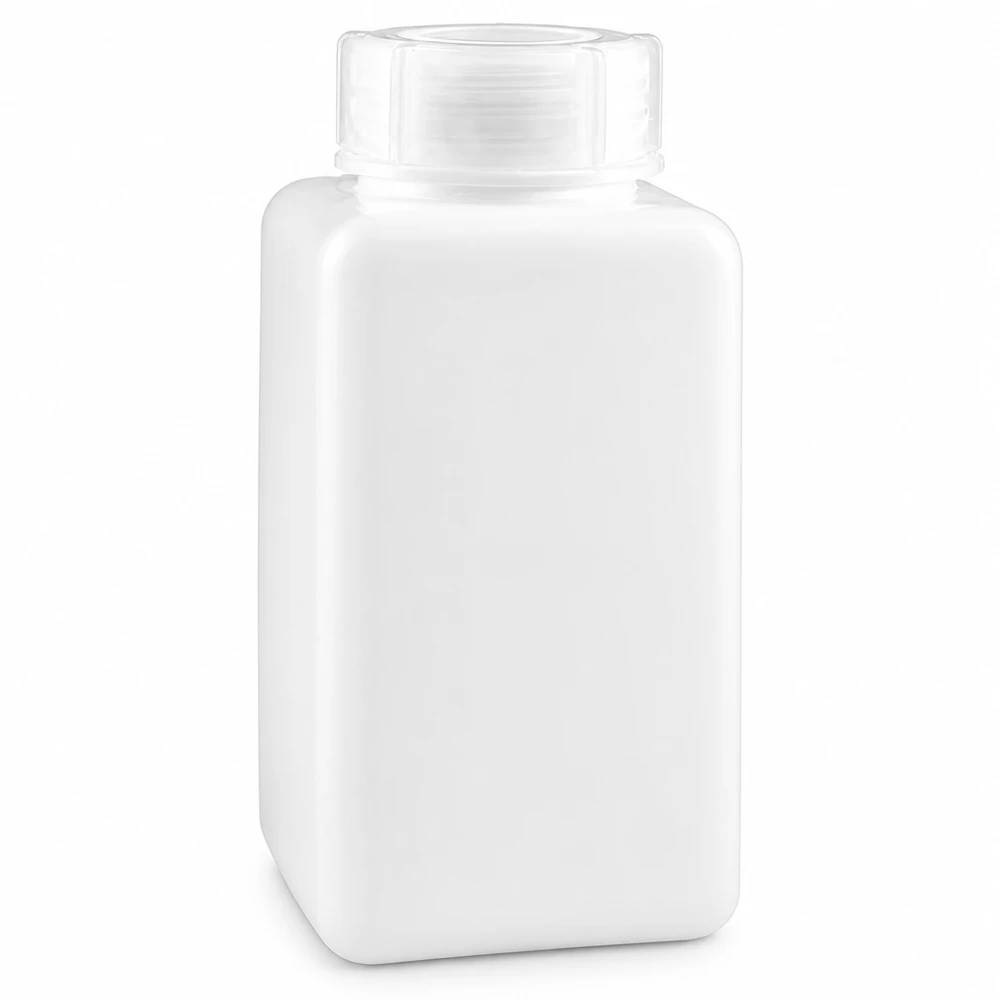 Flacon à produits chimiques 1500 ml à col large, PEHD couleur naturelle, avec bouchon à vis GL 65 Flacon de produits chimiques de grande capacité, 1,5 litre, en PE-HD, de forme carrée, couleur naturelle, avec bouchon à large goulot