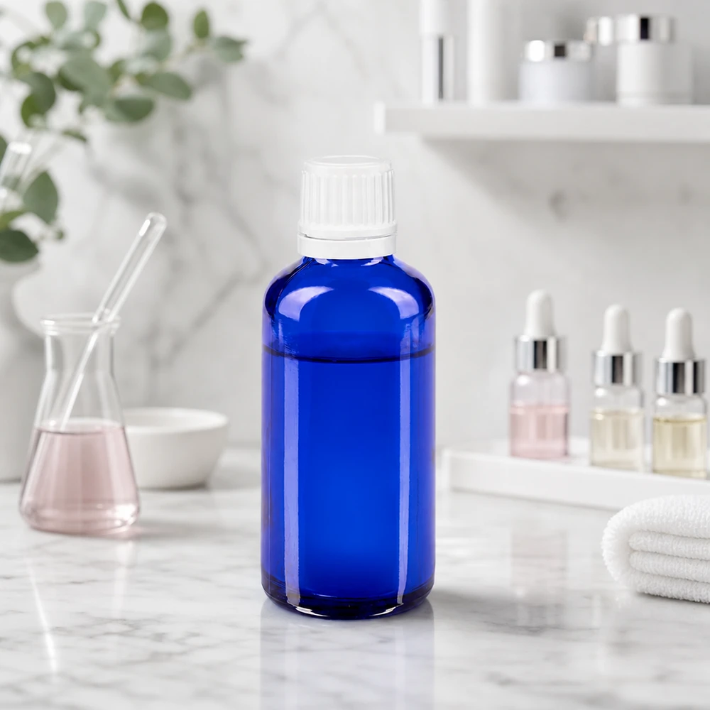 Apothekenflasche blau 50ml Schraubverschluss weiß Originalitätsverschluss 50ml Apothekerglasflasche kobaltblau mit manipulationssicherem weißen Schraubverschluss