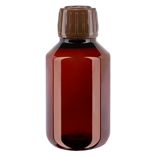 Bottiglia in PET da 100 ml con tappo marrone OV Bottiglia in PET da 100 ml con tappo marrone OV