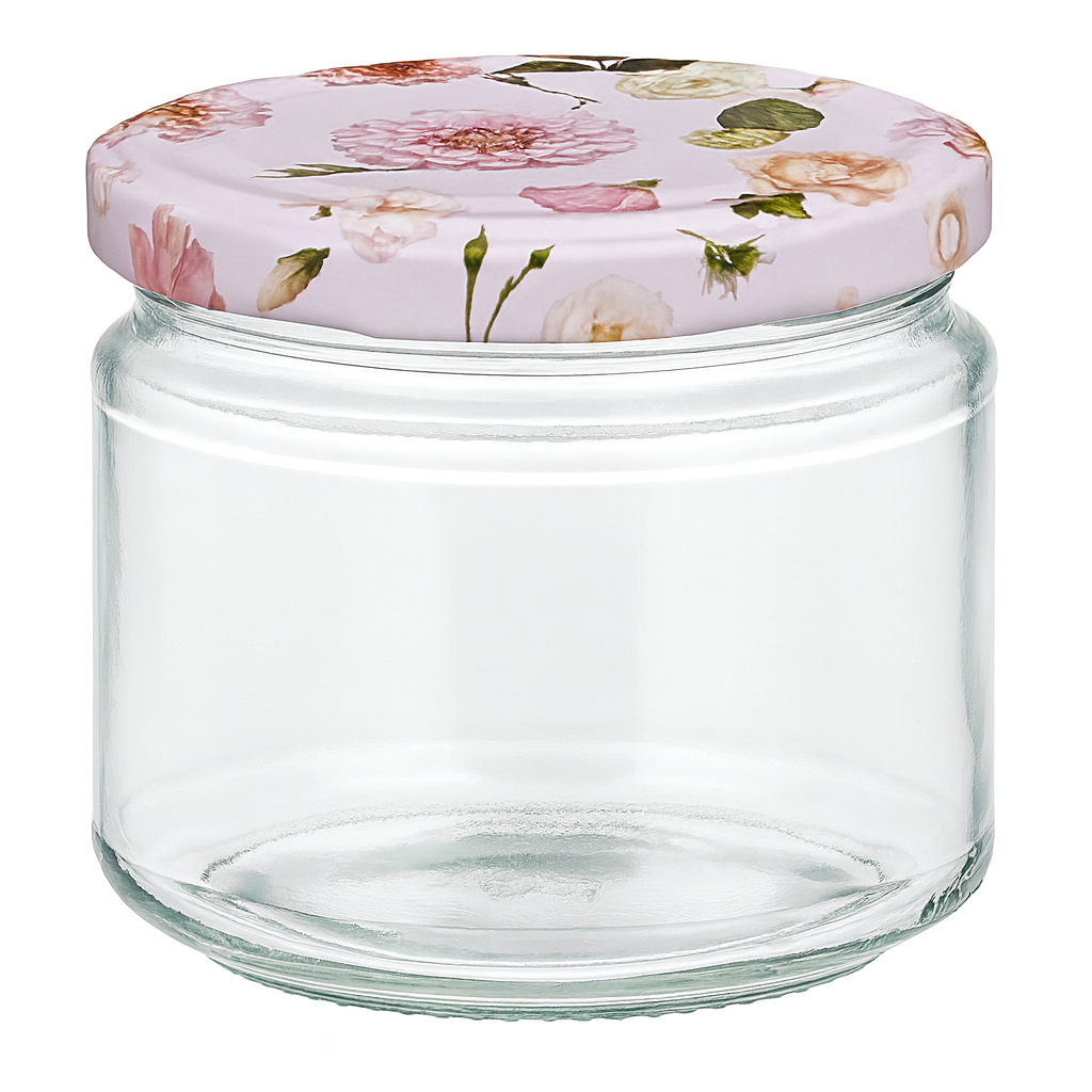 Barattolo rotondo da 330 ml + coperchio BasicSeal rosa fiore UNiTWIST