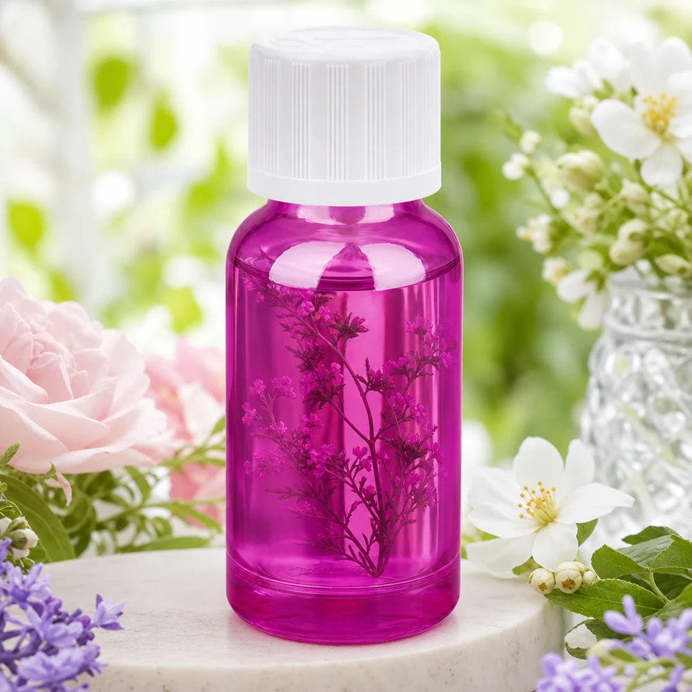 20ml Tropfflasche 1.2mm weiß Standard Kindersicher PurpleLine.UT18/20 Dekorative 20ml Tropfflasche in leuchtendem Lila mit getrockneten Blüten für ätherische Ölmischungen