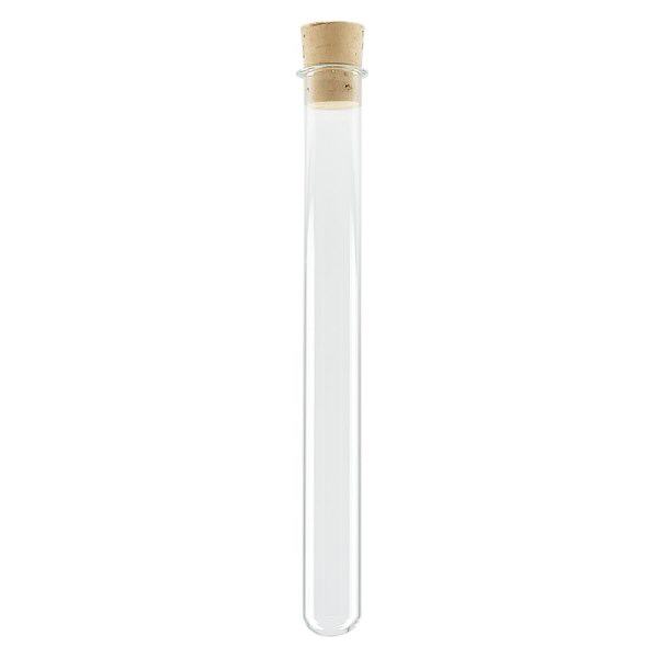 Provetta 100x12mm. Vetro borosilicato, con tappo in sughero Provetta 100x12mm. Vetro borosilicato, con tappo in sughero