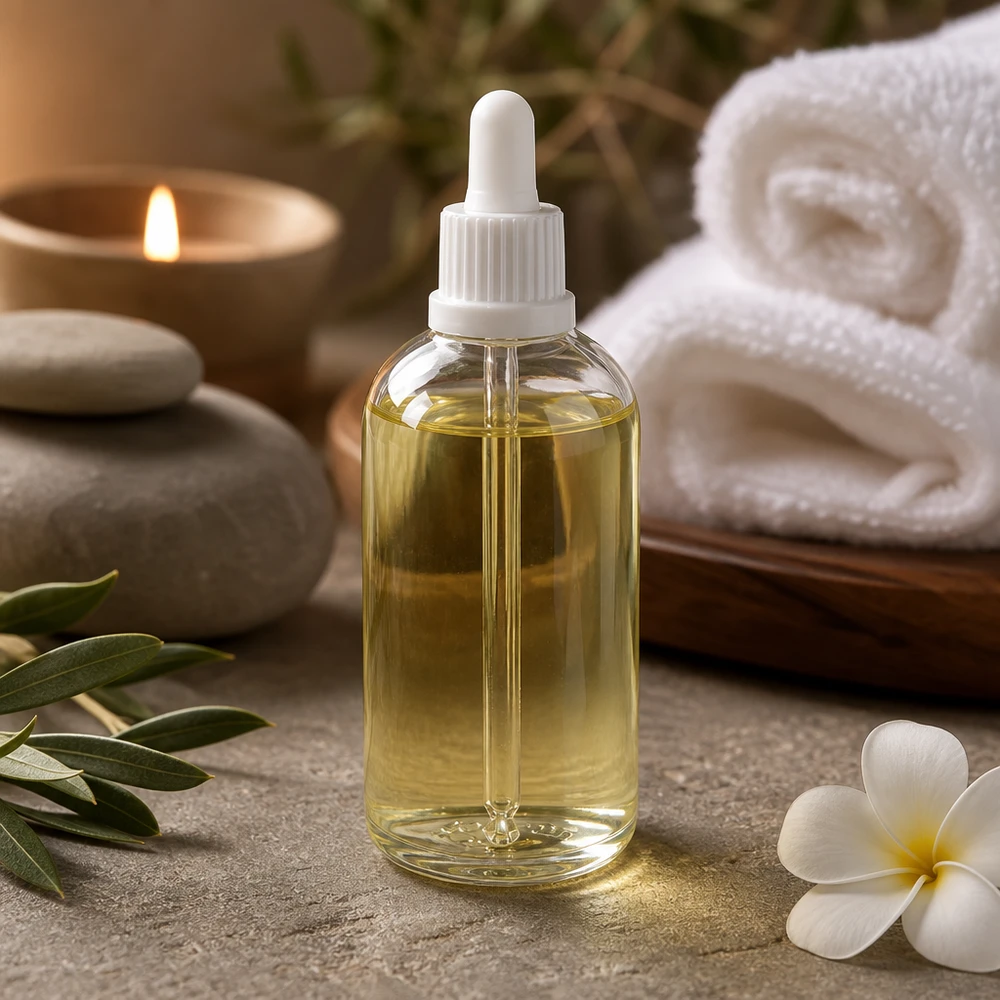 Flacone per pipette da 100 ml bianco OV ClearLine UT18/100 Piccolo flacone con pipetta da 100 ml ClearLine bianco con accessori da spa: pietre, candela e fiore