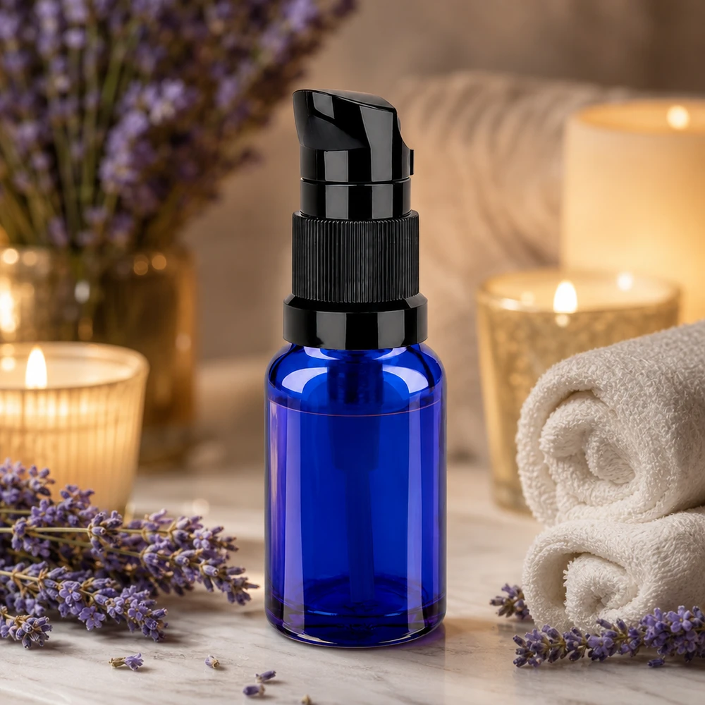 10ml Pumpflasche schwarz Standardverschluss BlueLine UT18/10 Professionelle 10ml Pumpflasche mit kontrollierter Abgabe für Hautpflege BlueLine UT18/10