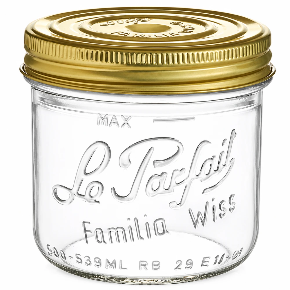 Le Parfait® Familia Wiss 500 g Ø100 mm vaso Vasetto Familia Wiss da 539 ml con coperchio a vite dorato Vasetto per conserve Le Parfait per conservare