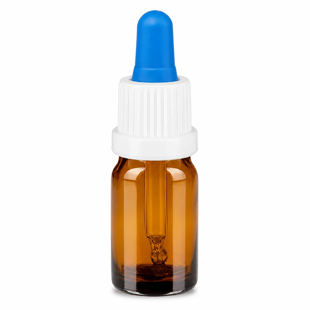 5ml Pipettenflasche weiß/blau Originalitätsverschluss BrownLine UT18/5 Handliche 5ml Pipettenflasche BrownLine mit weißem Gewinde und blauer Gummispitze