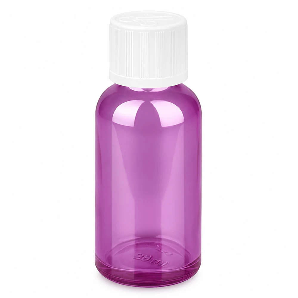 Flacon 30ml bouchon à vis 11mm blanc standard sécurité enfant PurpleLine UT18/30 Bouteille compacte de 30 ml en verre spécial - parfaite pour les essences, les huiles et les échantillons liquides