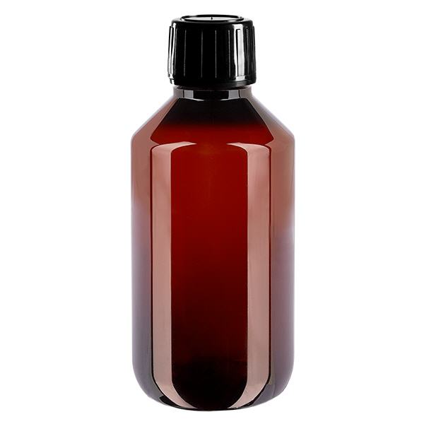 Bottiglia in PET da 200 ml con tappo nero OV Bottiglia in PET da 200 ml con tappo nero OV