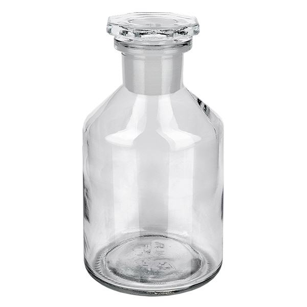 Bottiglia a collo alto 50ml in vetro trasparente con tappo a collo stretto Fiaschetta a fondo piatto da 50 ml in vetro trasparente con tappo in vetro per applicazioni di laboratorio