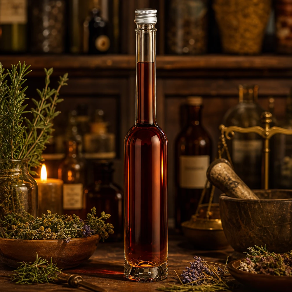 Bottiglia piccola da 100 ml in vetro Toni con tappo a vite argentato - perfetta per le tinture di erbe fatte in casa