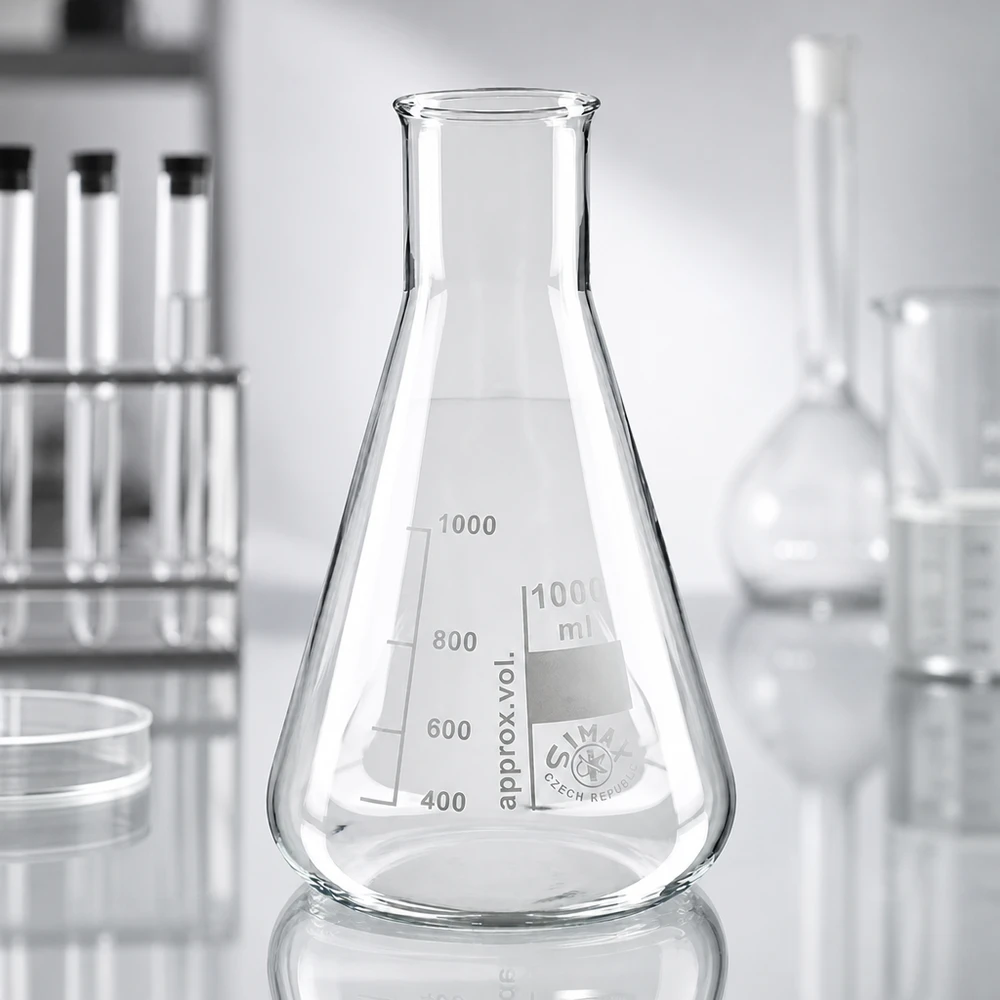 Beuta da 200 ml a collo largo con base stabile per un appoggio sicuro in laboratorio