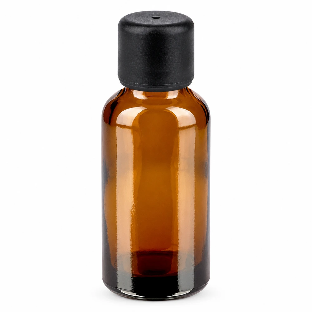 30ml Flasche 6mm Schraubverschluss schwarz Standard BrownLine UT18/30 30ml Braunglasflasche mit schwarzem Schraubdeckel für Aromatherapie und Naturkosmetik