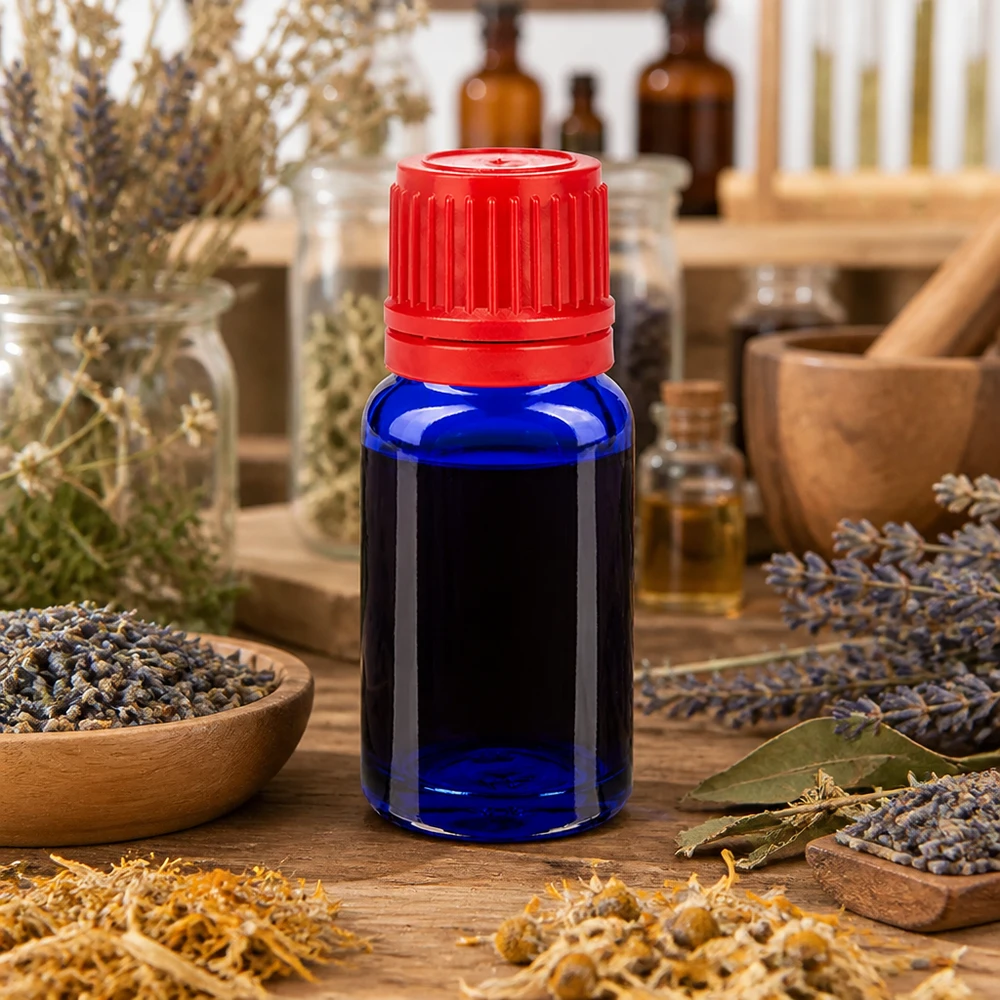 Pratico flacone in vetro da 10 ml con design rosso e blu ad alto contrasto per una facile identificazione