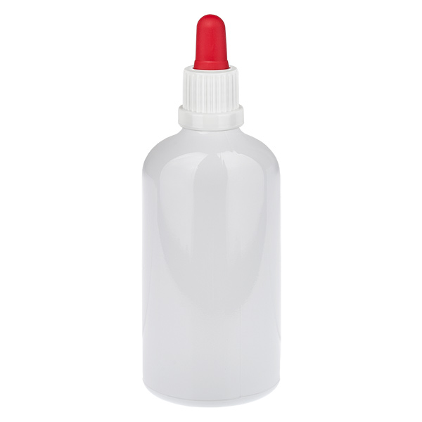 Flacone con pipetta da 100 ml bianco/rosso Tappo antimanomissione WhiteLine UT18/100 Flacone con pipetta da 100 ml bianco/rosso Tappo antimanomissione WhiteLine UT18/100