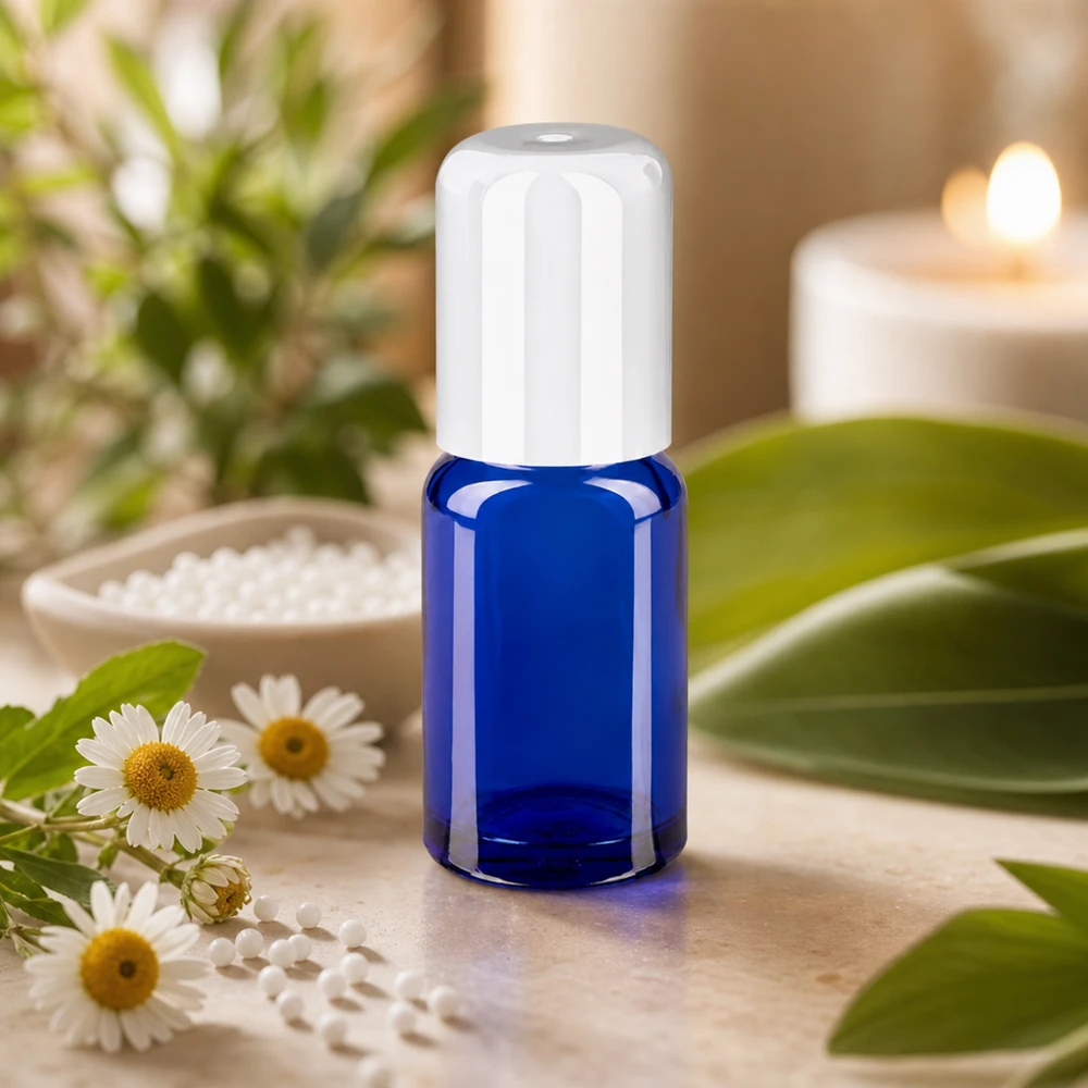10ml Roll-On Flasche weiß Standardverschluss BlueLine UT18/10 Premium Roll-On Flasche 10ml mit glatter Oberfläche und ergonomischem weißen Verschluss