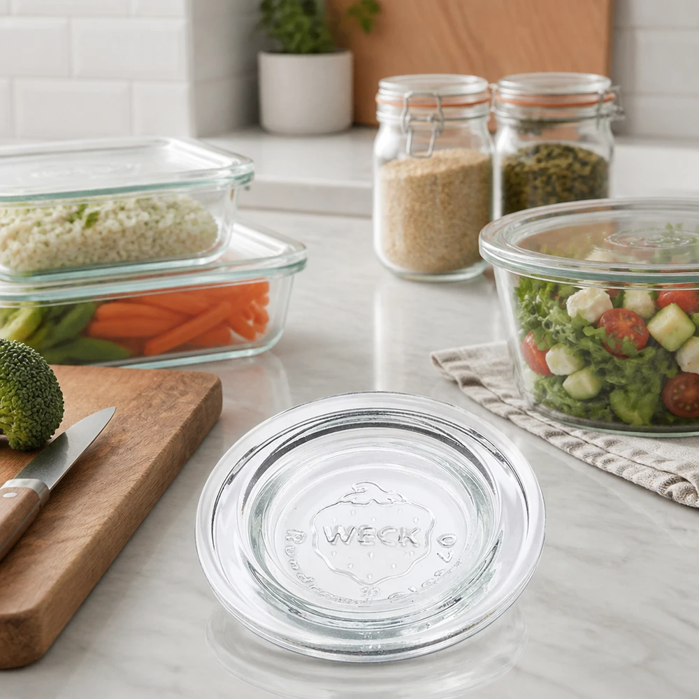 Coperchio in vetro WECK RR40 Coperchio in vetro WECK RR40 per la preparazione e la conservazione dei pasti nelle cucine moderne con verdure e spezie