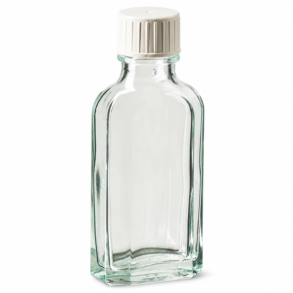 50 ml Meplat klar Schraubverschluss mit Giessring Meplat Klarglasflasche 50 ml mit kindersicherem Schraubverschluss und Gießring