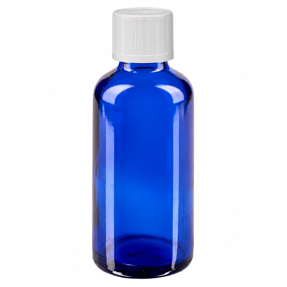 Blaue UV-Schutz Glasflasche 50ml mit weißem Kindersicherheitsverschluss für Pharmazeutika