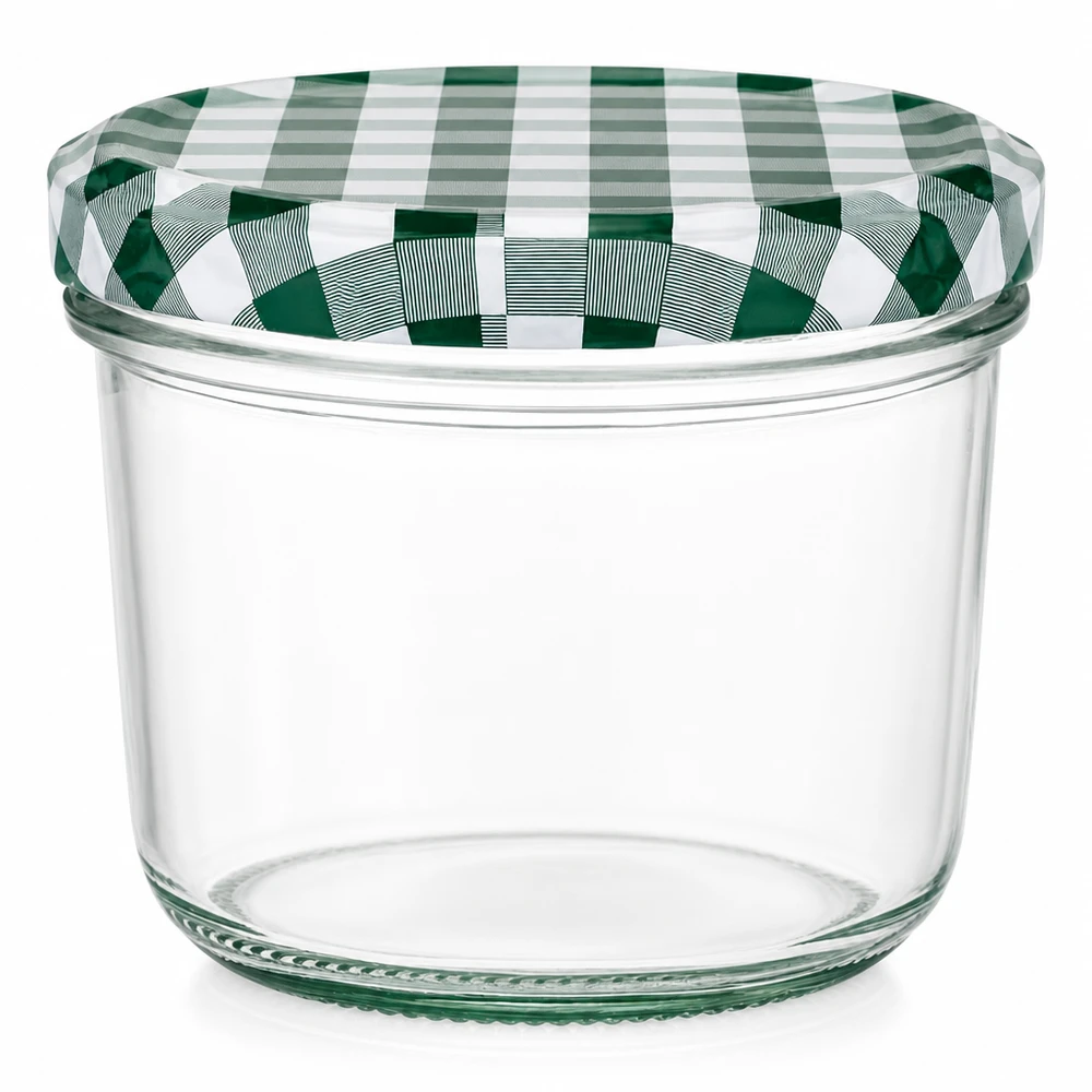 230ml Sturzglas + BasicSeal Deckel grün/weiß UNiTWIST 230ml Sturzglas mit grün-weißem BasicSeal Deckel kariert transparent Einmachglas Marmeladenglas