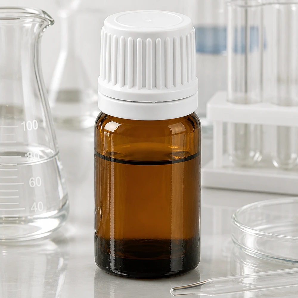 Flacone contagocce BrownLine da 5 ml con tappo OV bianco per laboratorio e uso farmaceutico