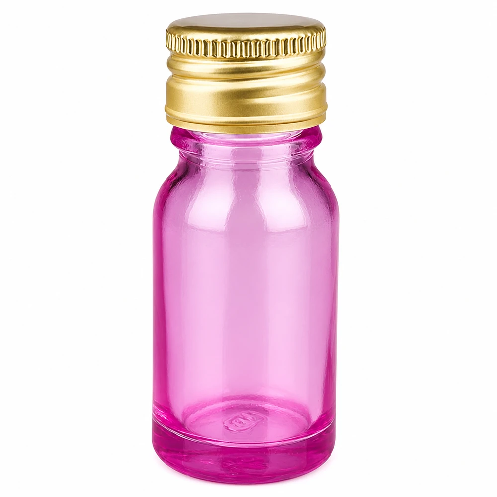 10ml Flasche 11mm Schraubverschluss Alu-Gold Standard PurpleLine. UT18/10 Praktische kleine Glasflasche 10ml für ätherische Öle mit dicht schließendem Aluminiumverschluss