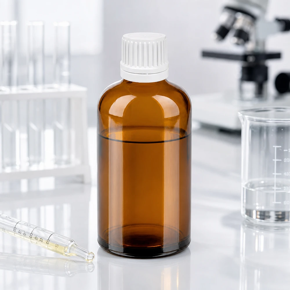 100ml Tropfflasche 0.7mm weiß Originalitätsverschluss BrownLine UT18/100 100ml Braunglas-Tropfflasche mit weißem Verschluss für lichtempfindliche Substanzen