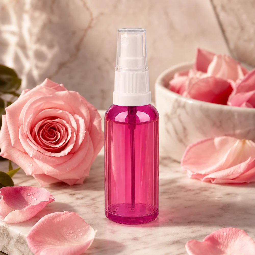 Flacone spray da 50 ml bianco/trasparente Standard PurpleLine UT18/50 Flacone spray compatto da 50 ml viola chiaro con testina ergonomica bianca