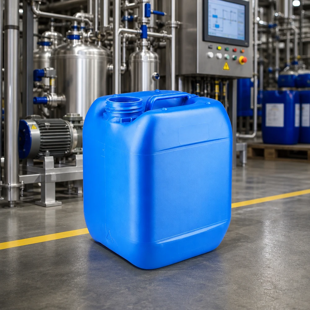 Stapelbarer Kunststoffkanister 5 Liter blau ohne Deckel für chemische Industrie