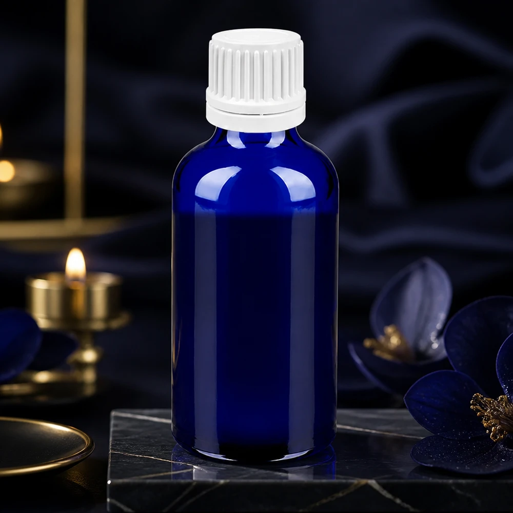 50ml Tropfflasche 0.7mm weiß Originalitätsverschluss BlueLine UT18/50 Robuste 50ml Tropfflasche aus dickem Kobaltglas mit langlebiger 0.7mm Tropfeinrichtung