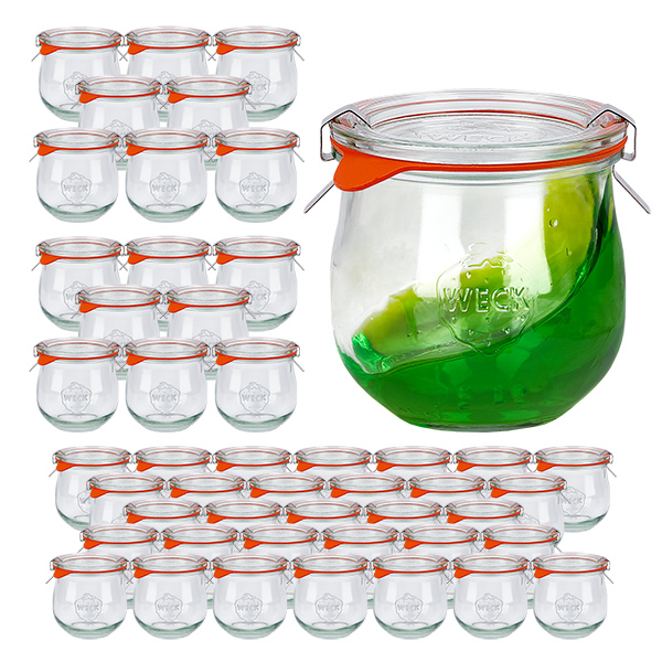 Set di 48 vasi Weck da 370 ml con 48 coperchi in vetro, 48 Set di 48 vasi Weck da 370 ml con 48 coperchi in vetro, 48