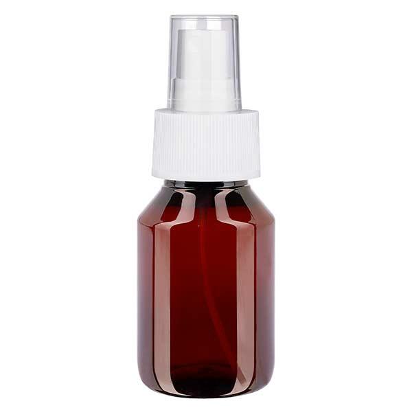 Flacone per medicinali 50 ml in PET con nebulizzatore colore bianco GCMI 28/410 con tappo trasparente, standard Flacone per medicinali 50 ml in PET con nebulizzatore colore bianco GCMI 28/410 con tappo trasparente, standard