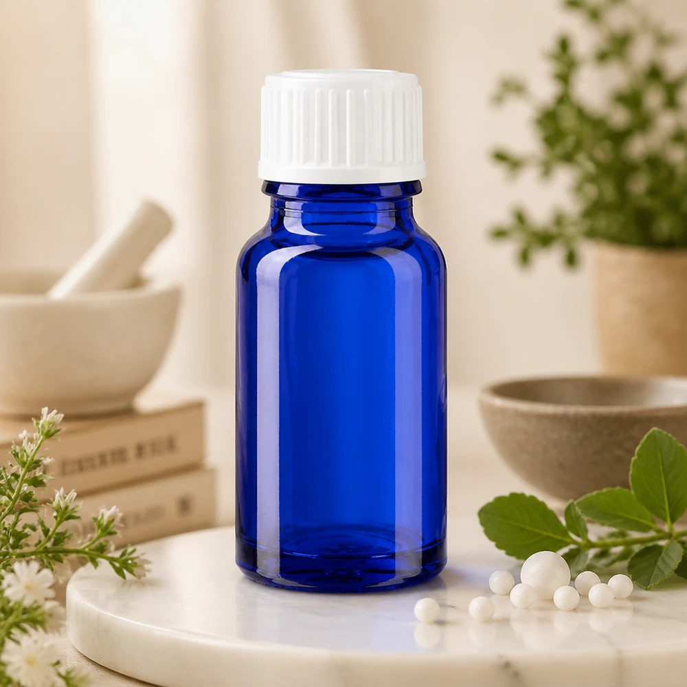 UV-Schutz Glasflasche 10ml blau weißer Schraubverschluss ideal für Naturheilkunde und Homöopathie
