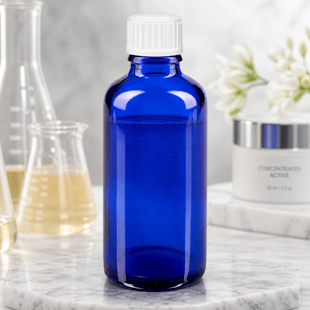 Apothekenflasche blau 50ml Schraubverschluss weiß Standard 50ml Apothekerglasflasche kobaltblau für ätherische Öle Tinkturen und Kosmetikprodukte