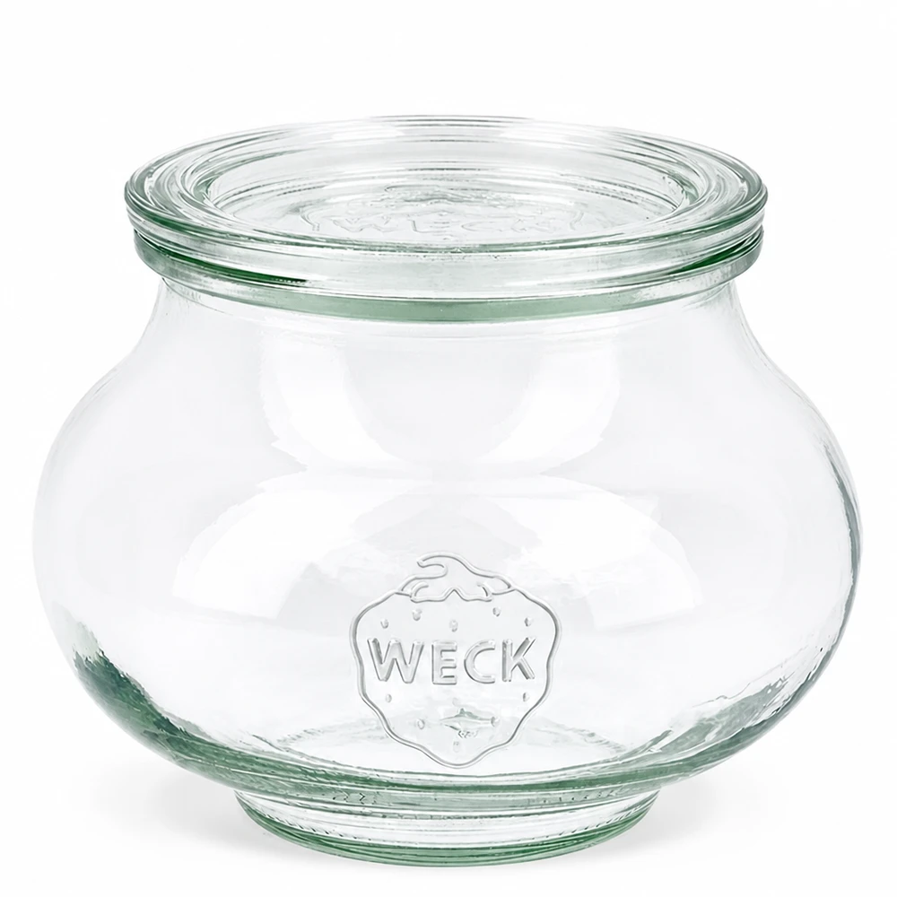 Barattolo decorativo da 560 ml con coperchio in vetro WECK RR80 Vaso per gioielli WECK da 560 ml con coperchio in vetro RR80 Vaso per conserve trasparente rotondo