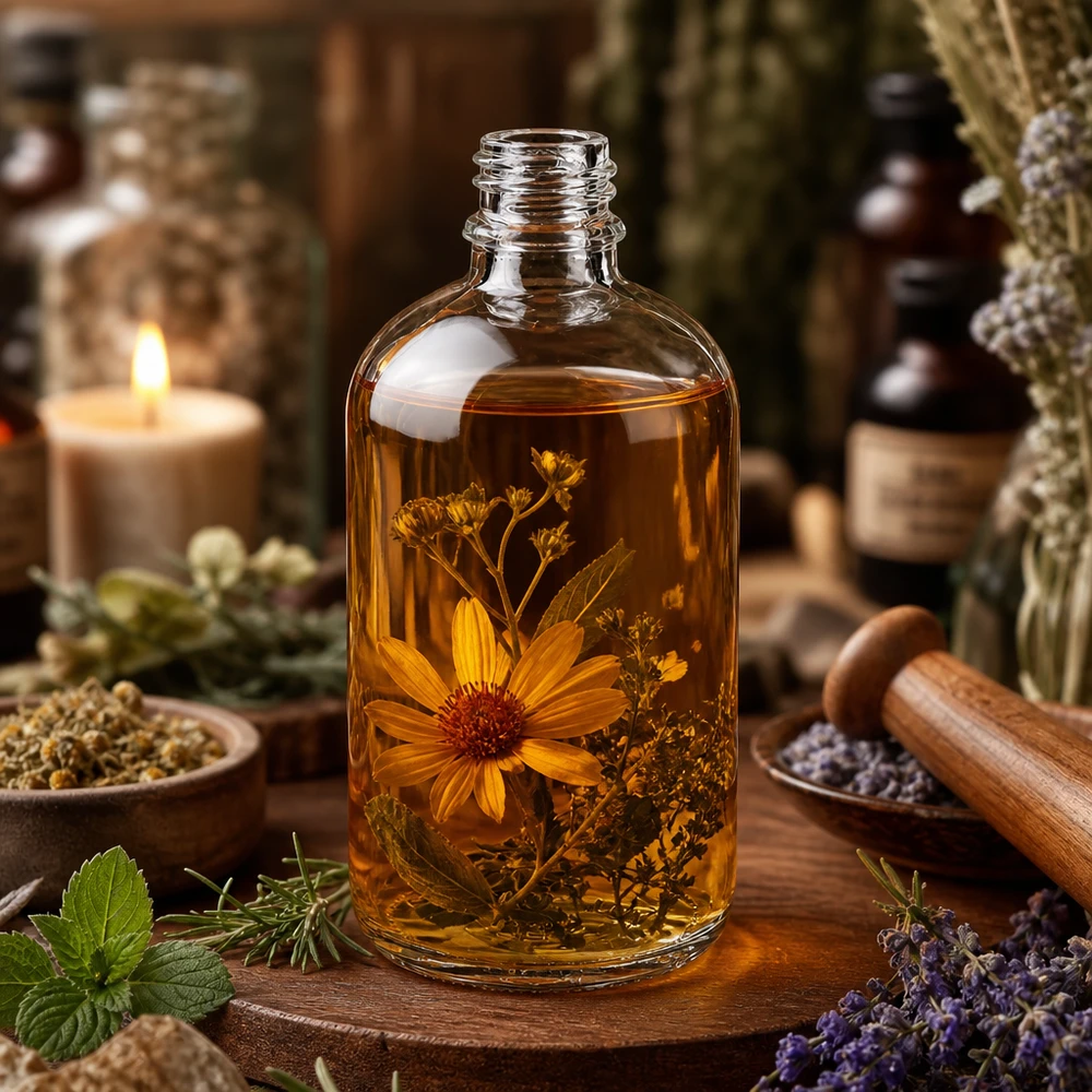 Klarglas Flasche 100ml DIN 18 Dekorative 100ml Apothekenflasche ApoGlas mit eingeschlossenen Blüten für natürliche Wellness