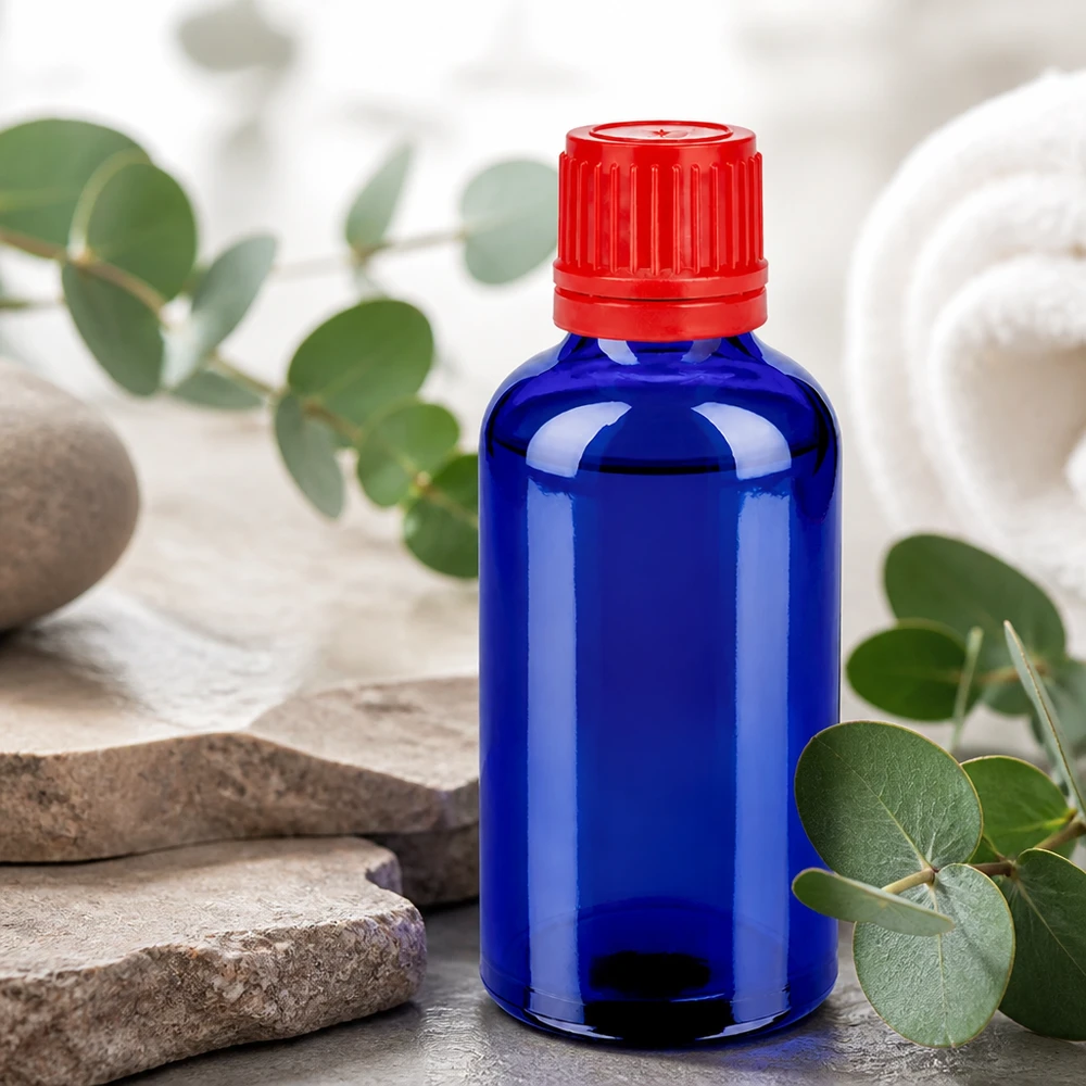 50ml Flasche 11mm Schraubverschluss rot Originalitätsverschluss BlueLine UT18/50 Kindersichere 50ml Tropfflasche blau rot mit SV Verschluss 11mm OV BlueLine UT18/50