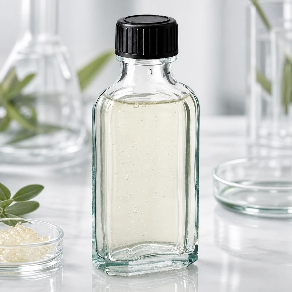Piccolo flacone da farmacia da 50 ml in vetro trasparente con tappo a vite nero e guarnizione