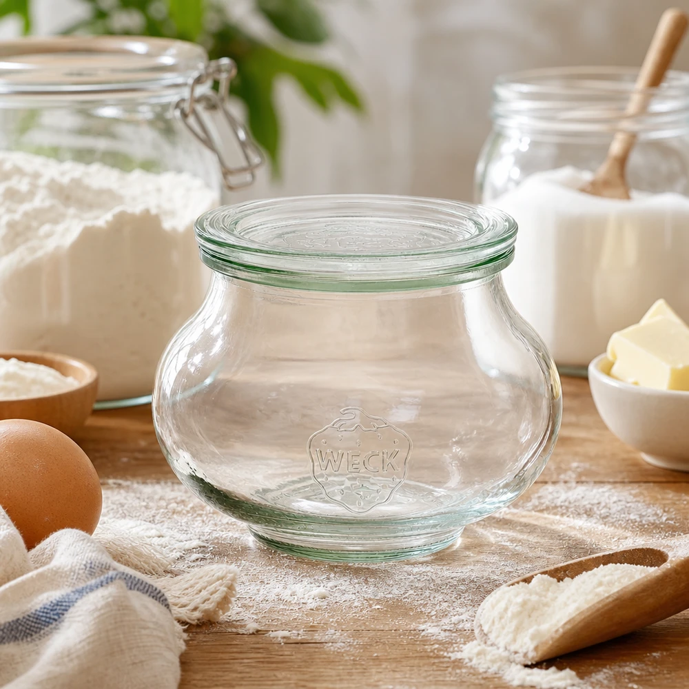 Barattolo decorativo da 560 ml con coperchio in vetro WECK RR80 WECK barattolo decorativo 560ml RR80 vuoto in cucina per la cottura tra farina, uova e ingredienti da forno per la conservazione degli ingredienti