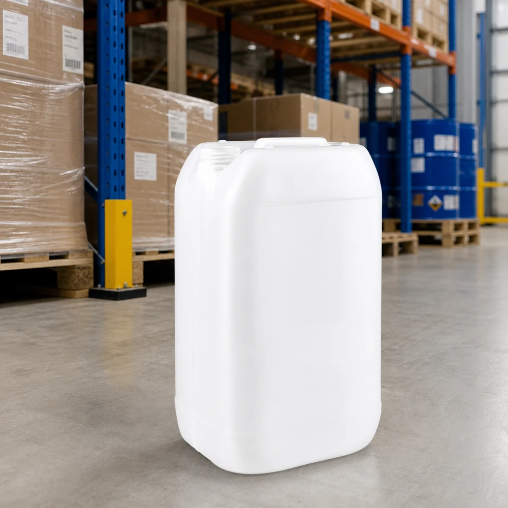 Jerrican de 15 litres sans bouchon Bidon industriel empilable de 15 litres sans bouchon, couleur blanc naturel, destiné au stockage et à la logistique