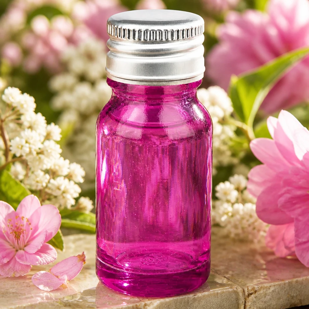 Flacone di alta qualità da 10 ml in vetro viola con tappo in alluminio-argento resistente alla corrosione