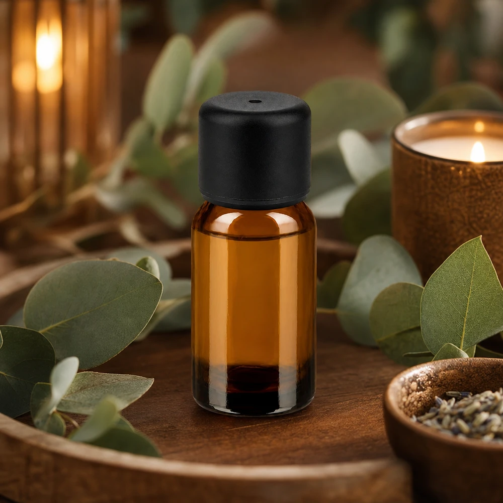 Flacone piccolo da 10 ml in vetro marrone con coperchio nero per essenze ed estratti naturali