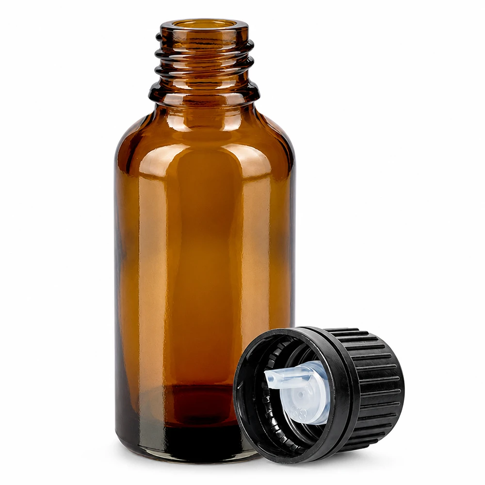 30ml Tropfflasche 1mm schwarz Originalitätsverschluss BrownLine UT18/30 Kompakte 30ml Tropfflasche aus UV-schützendem Braunglas für flüssige Nahrungsergänzung