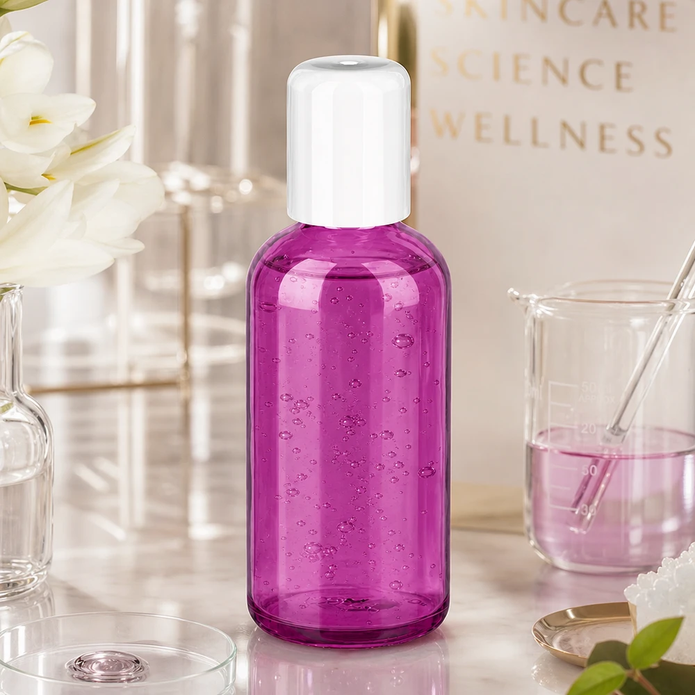 Flacone roll-on in vetro da 100 ml, di colore viola, per un dosaggio economico di profumi e oli essenziali.