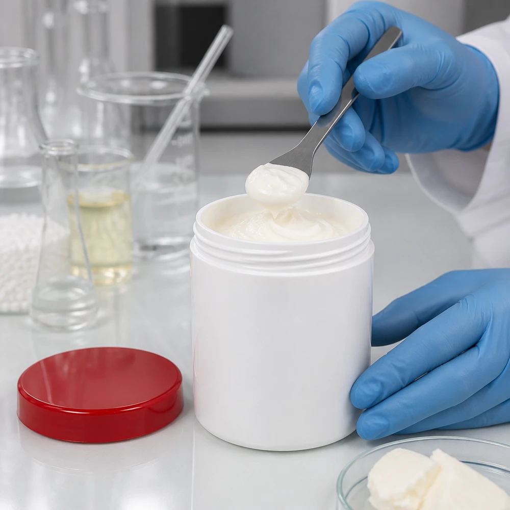 Pot à onguent blanc 75 g avec couvercle rouge (PP) Pot à pommade cylindrique, capacité 75 ml, blanc, avec couvercle en plastique rouge