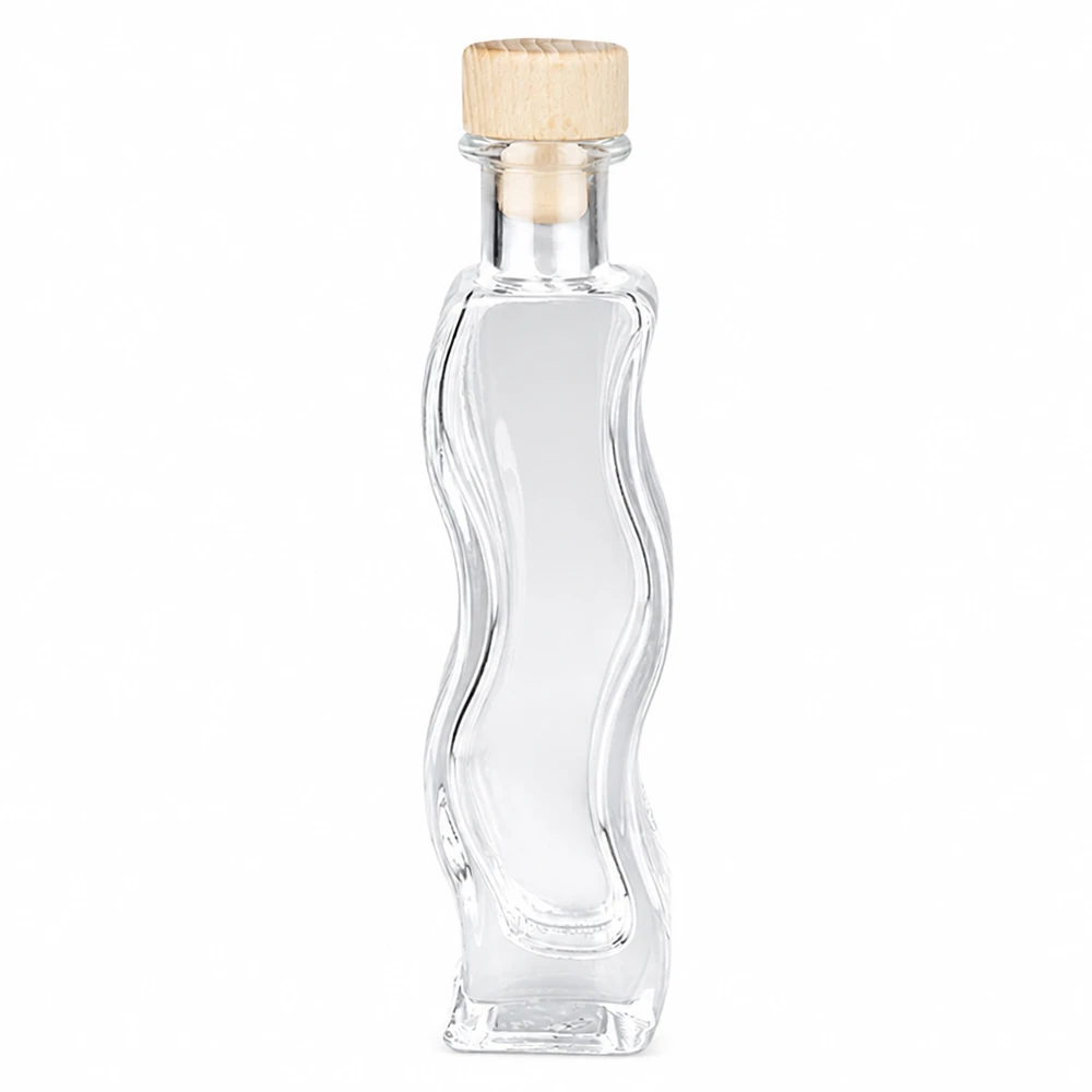 100ml bottiglia di vetro Melissa con manico in legno tappo UNiTWIST forma curva bottiglia decorativa trasparente vuota