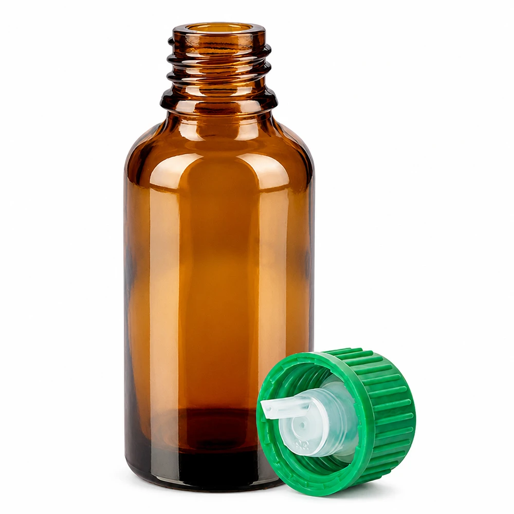 30ml Tropfflasche 0.8mm grün Standardverschluss BrownLine UT18/30 Professionelle Tropfflasche 30ml Braunglas mit 0.8mm Tropföffnung für Labor und Apotheke